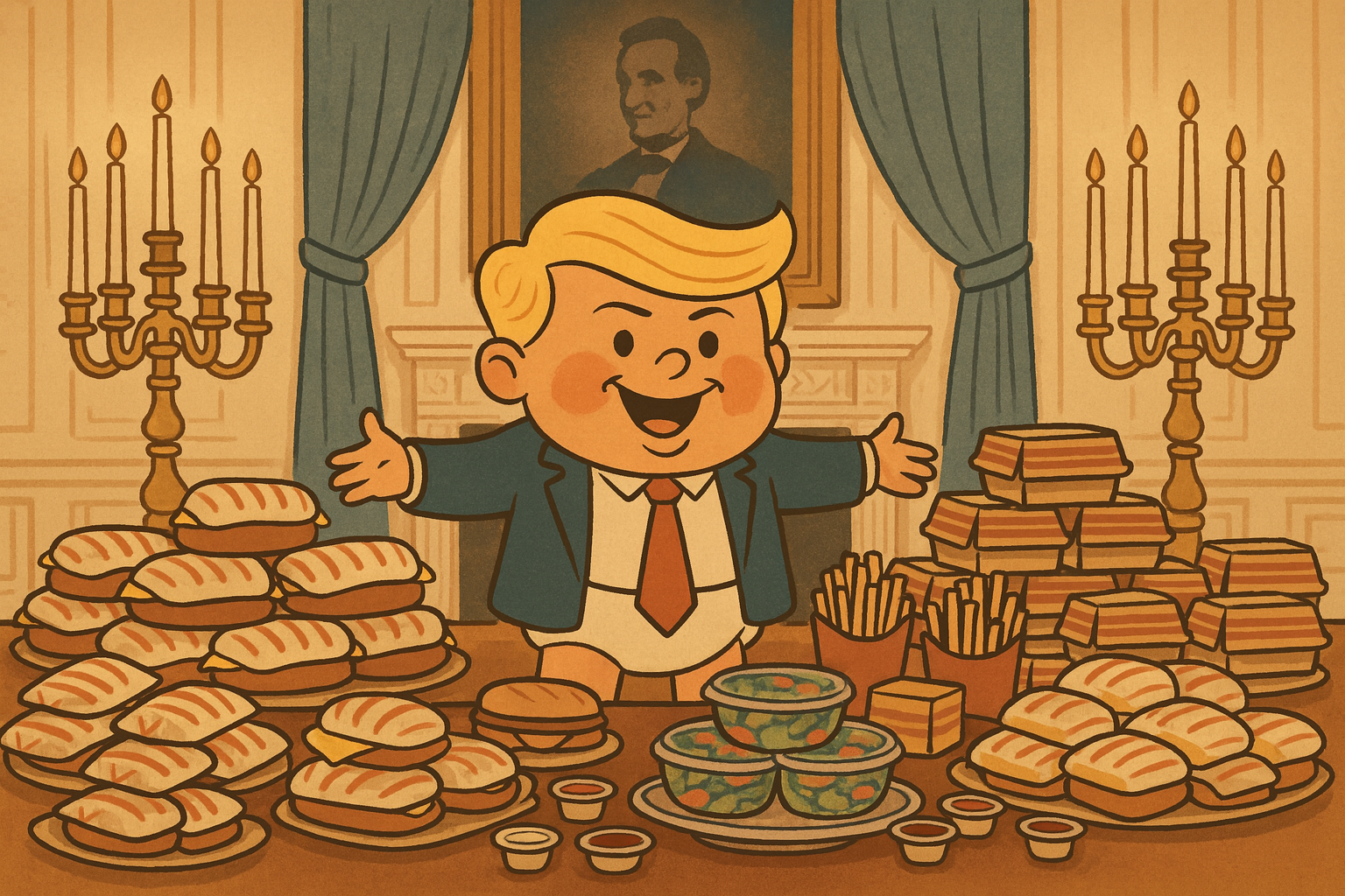 Baby Trump demolishing a McDonald's feast